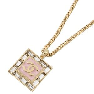 CHANEL 24S Gold & Pink Square Pendant Necklace